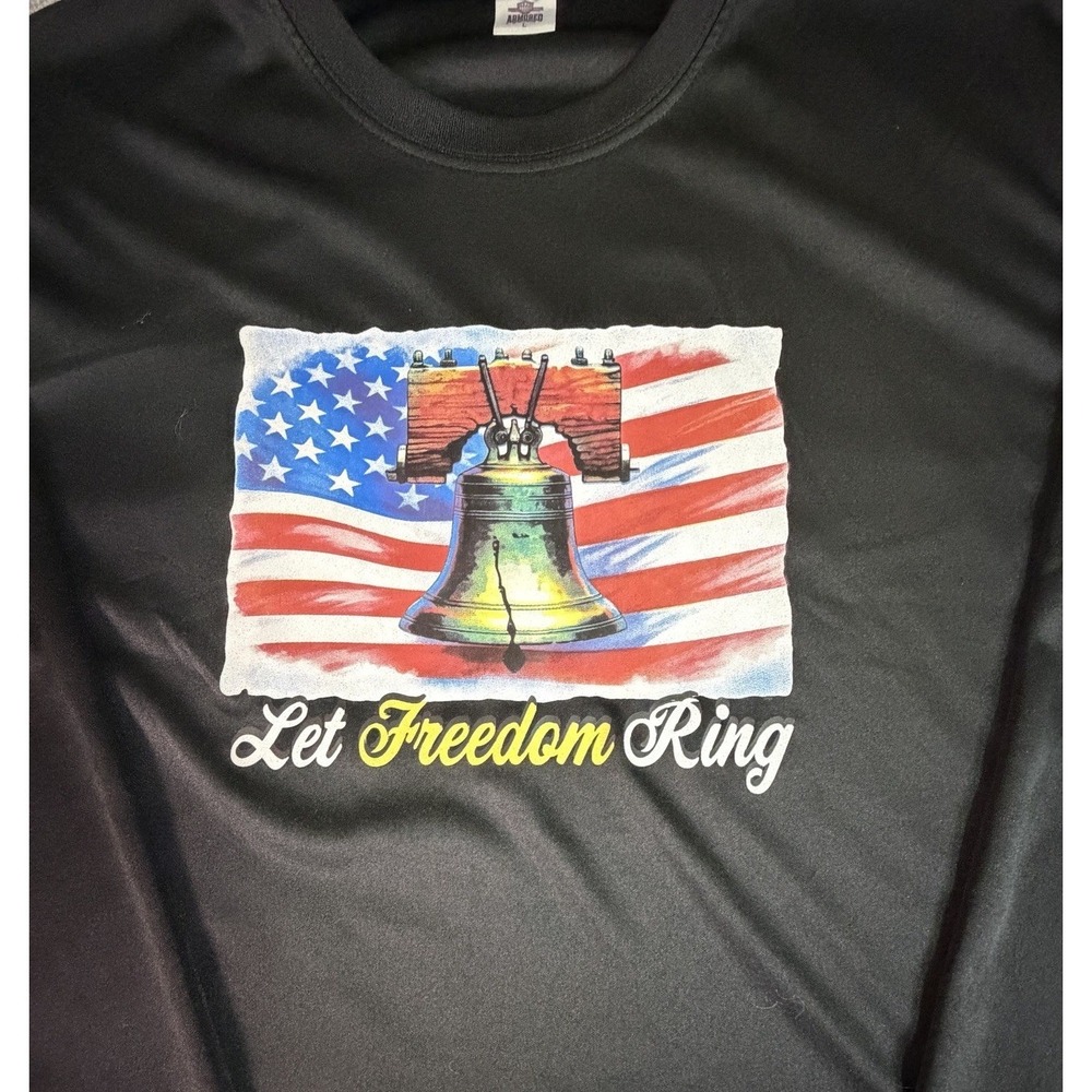 Armored Mens‎ L Black Long Sleeve T Shirt Liberty Bell USA Flag Graphic Tee